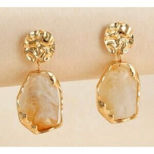 Gold Framed Stone Drop Earrings*